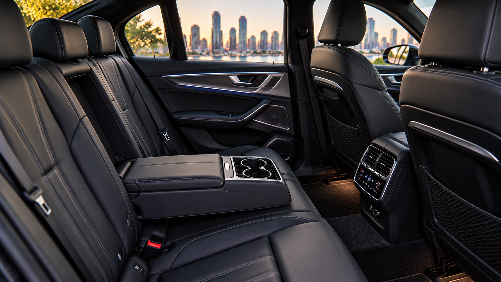 Audi A6 premium black leather rear passenger interior