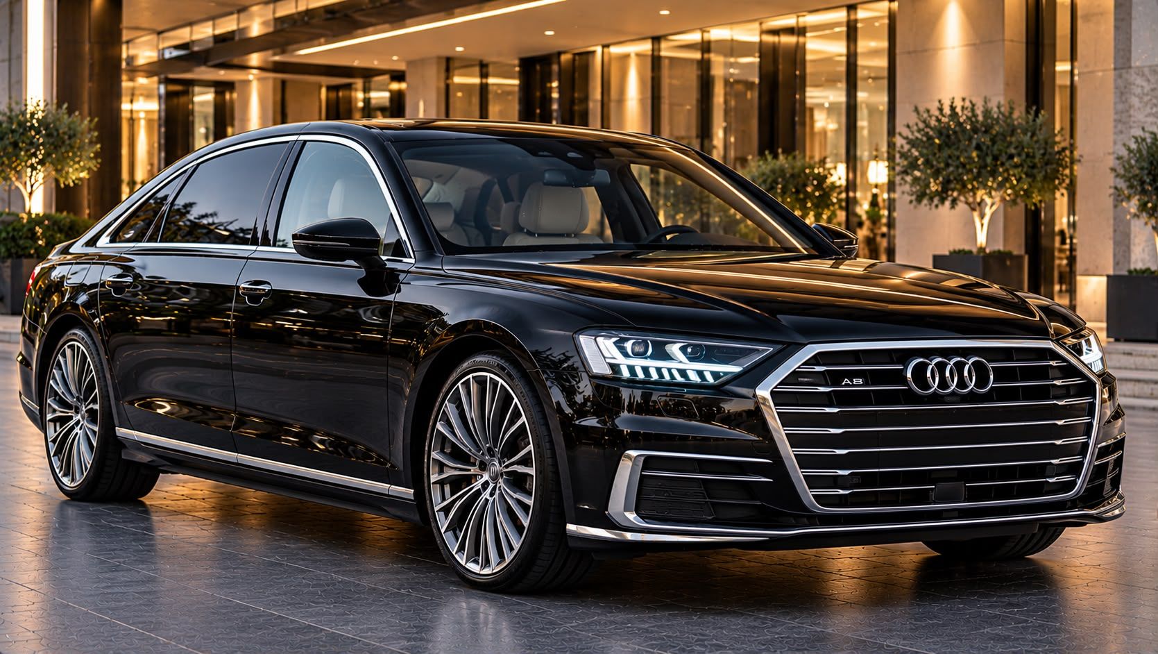 Black Audi A8 luxury chauffeur sedan exterior