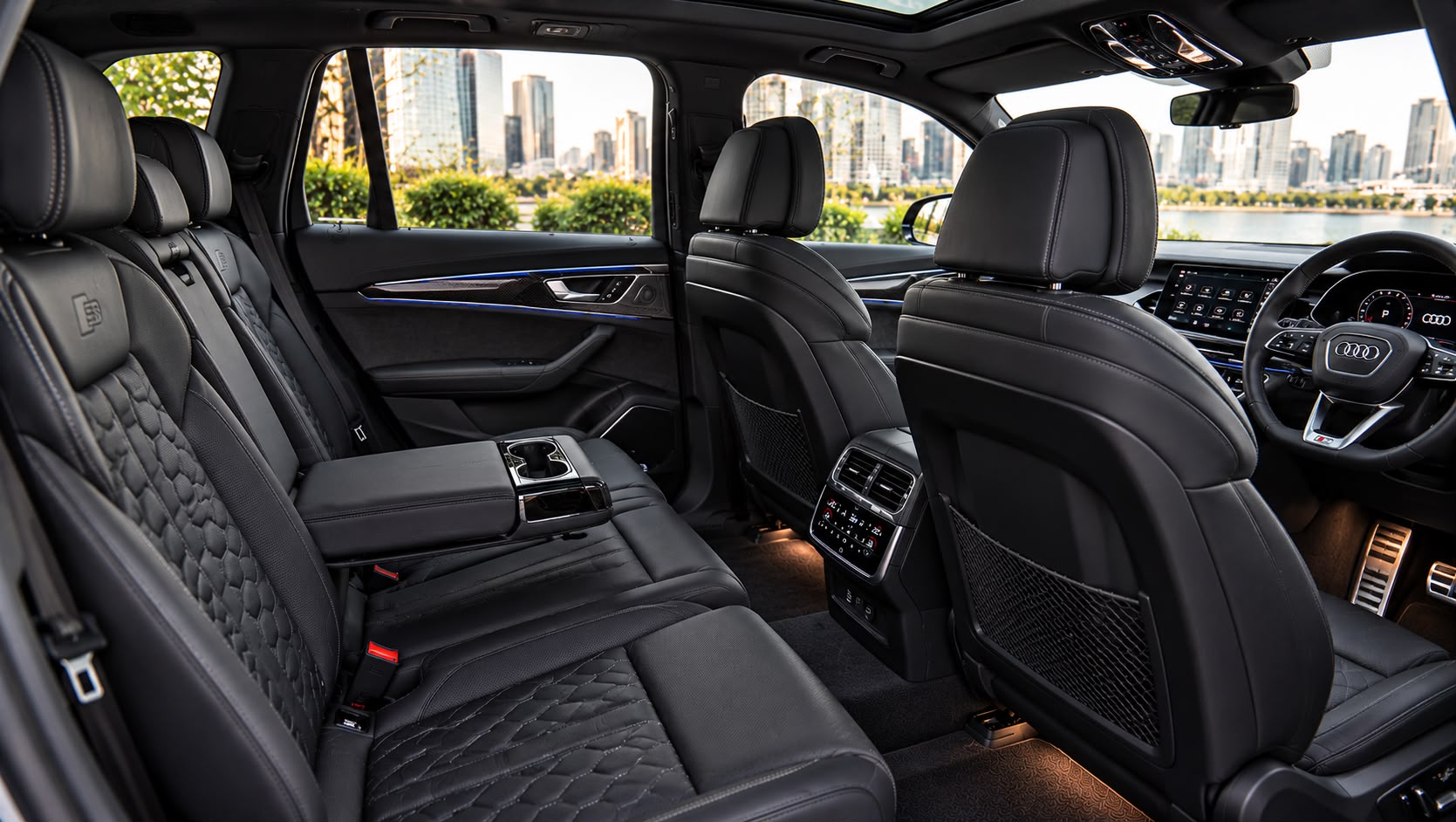 Audi Q7 S line black leather interior, right hand drive