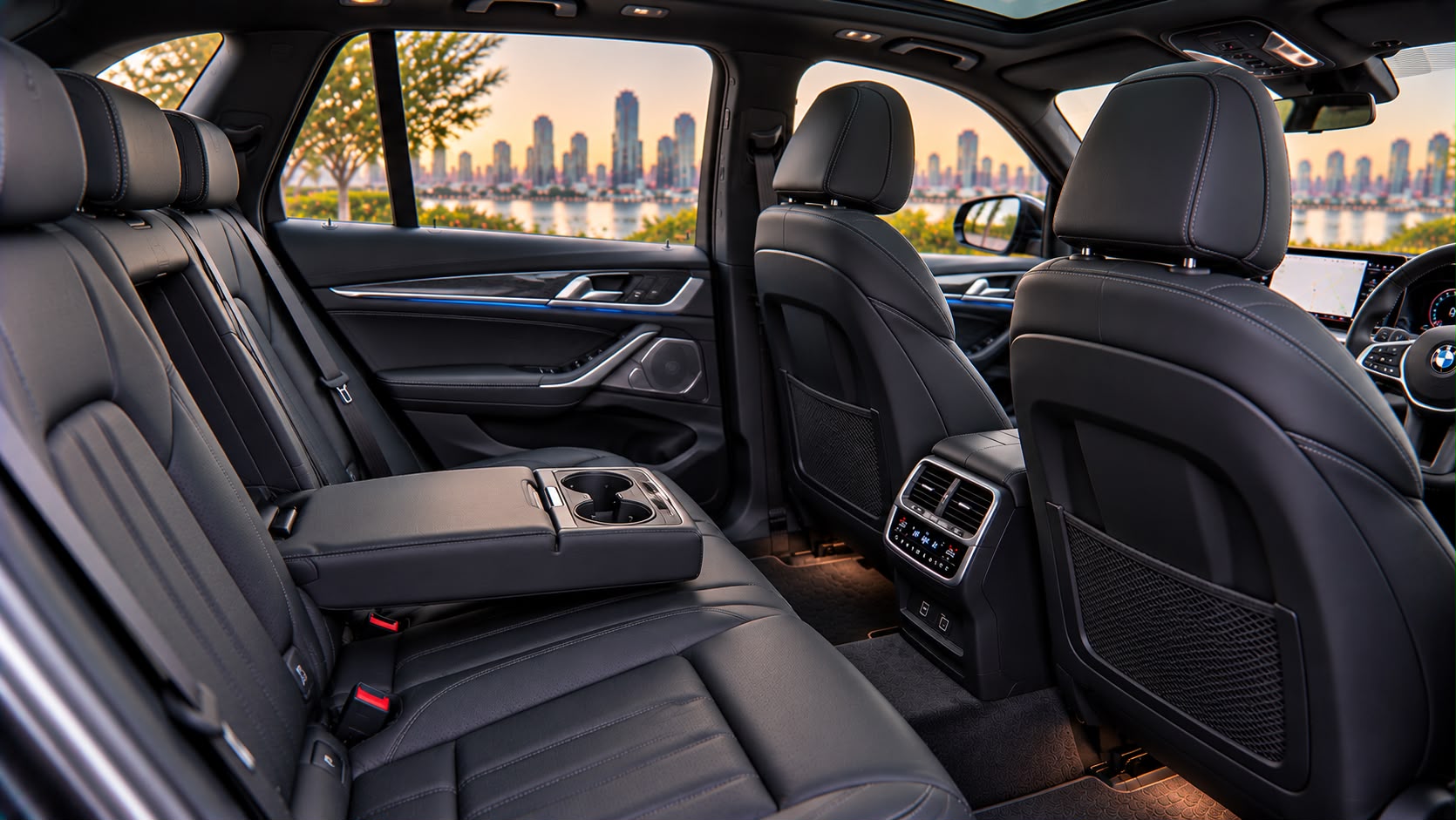 BMW X3 premium black leather rear passenger interior
