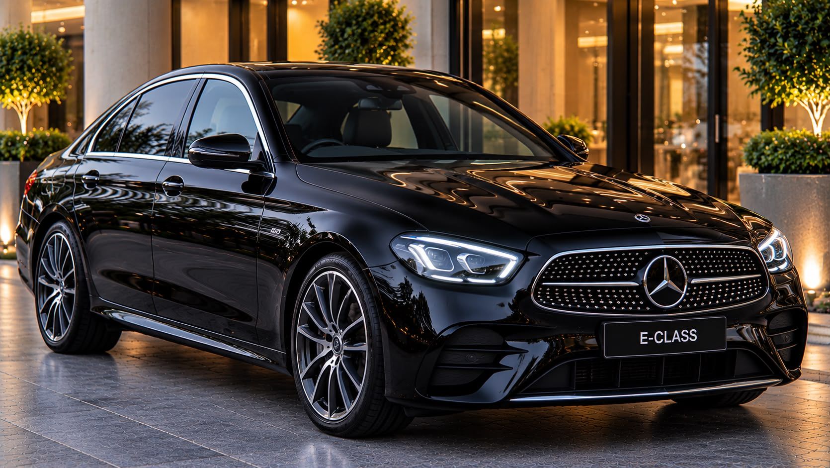 Black Mercedes-Benz E-Class Business Class Sedan exterior