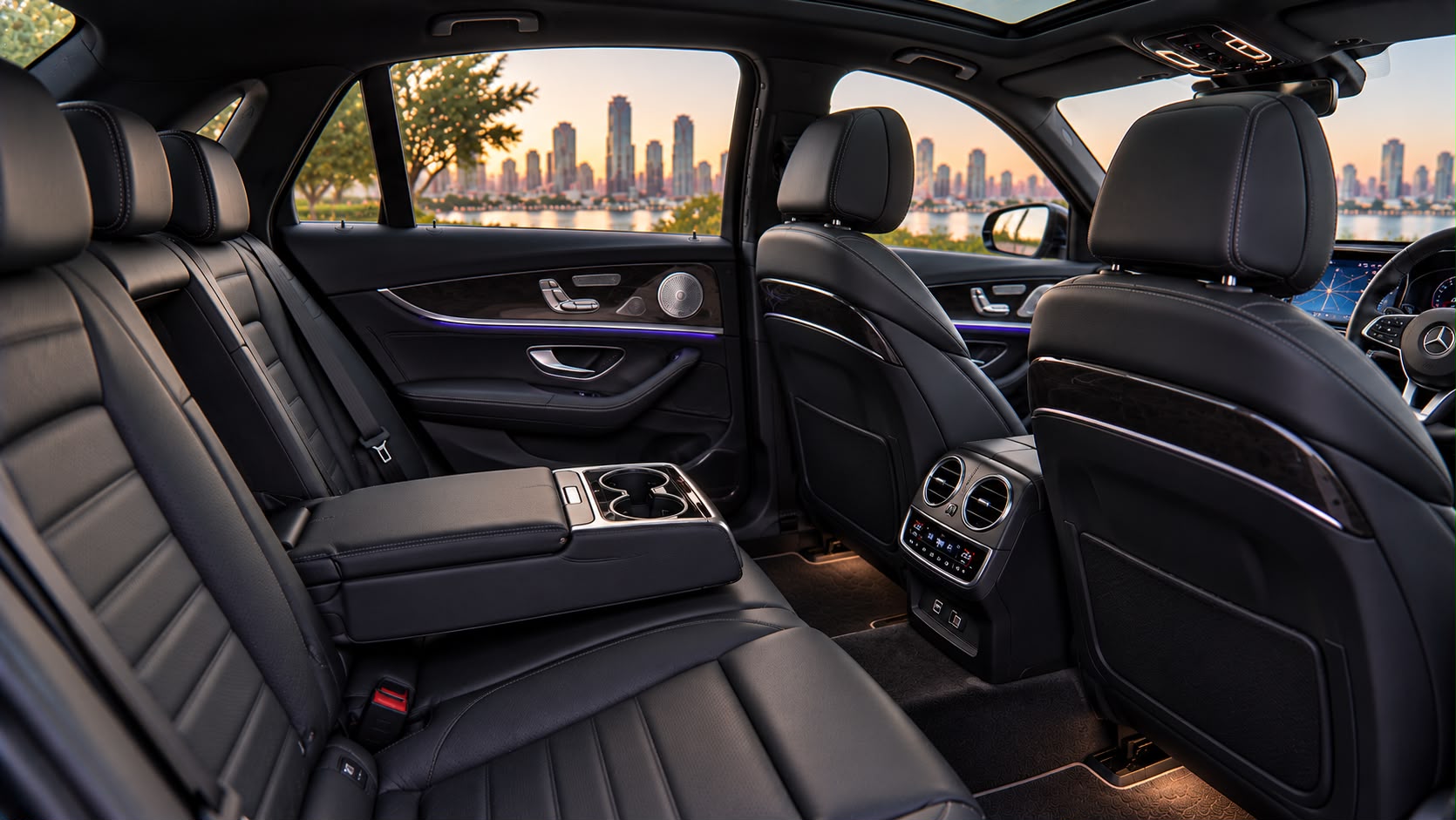 Mercedes-Benz E-Class premium black leather rear passenger interior