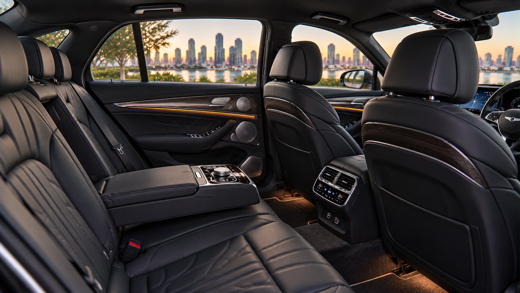 Genesis G80 premium black leather rear passenger interior