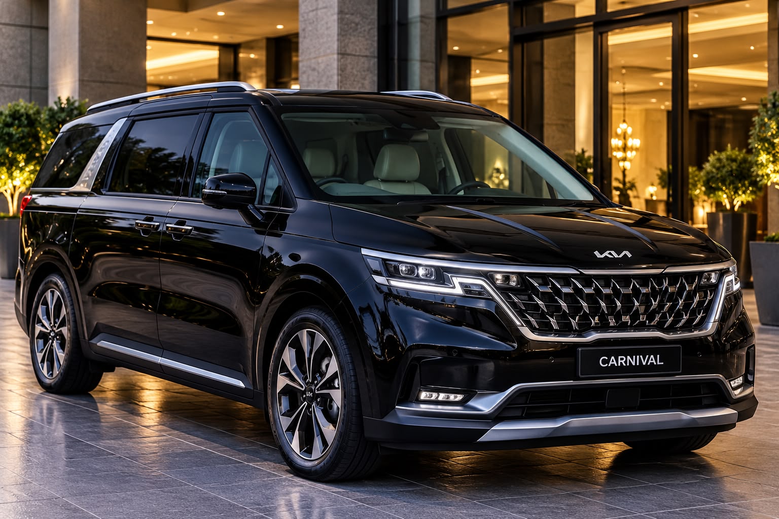 Black Kia Carnival luxury people mover exterior