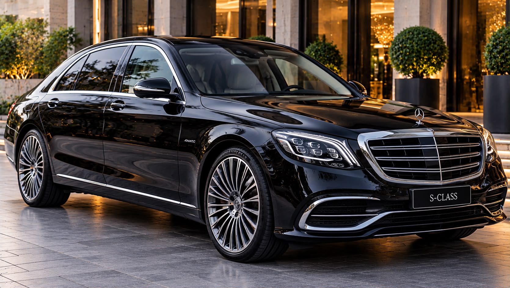 Black Mercedes-Benz S-Class luxury chauffeur sedan