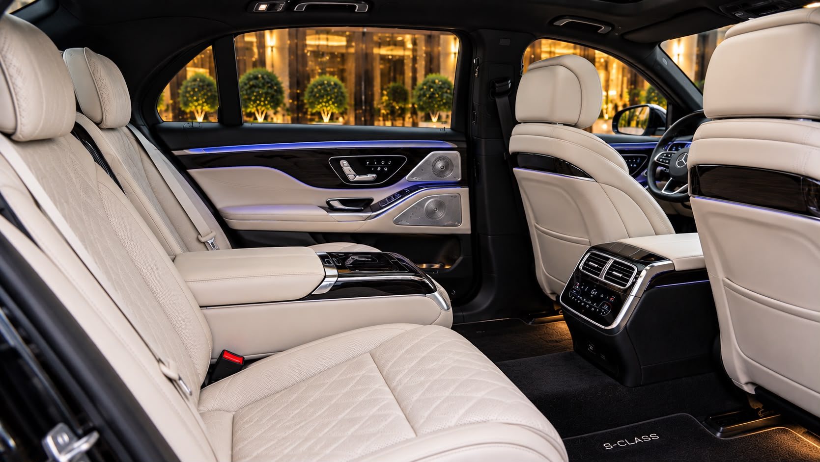 Mercedes-Benz S-Class rear passenger interior without entertainment screens