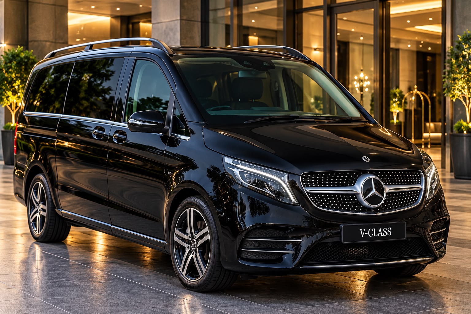 Black Mercedes-Benz V-Class luxury van exterior