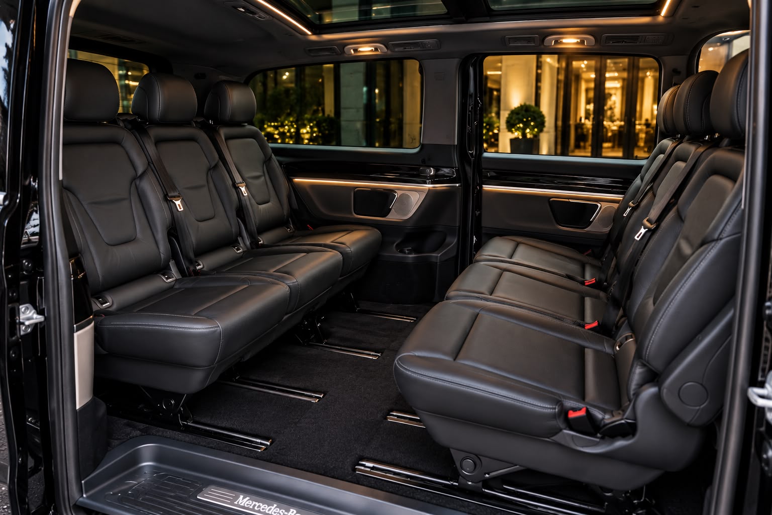 Mercedes-Benz V-Class black leather face to face passenger seating
