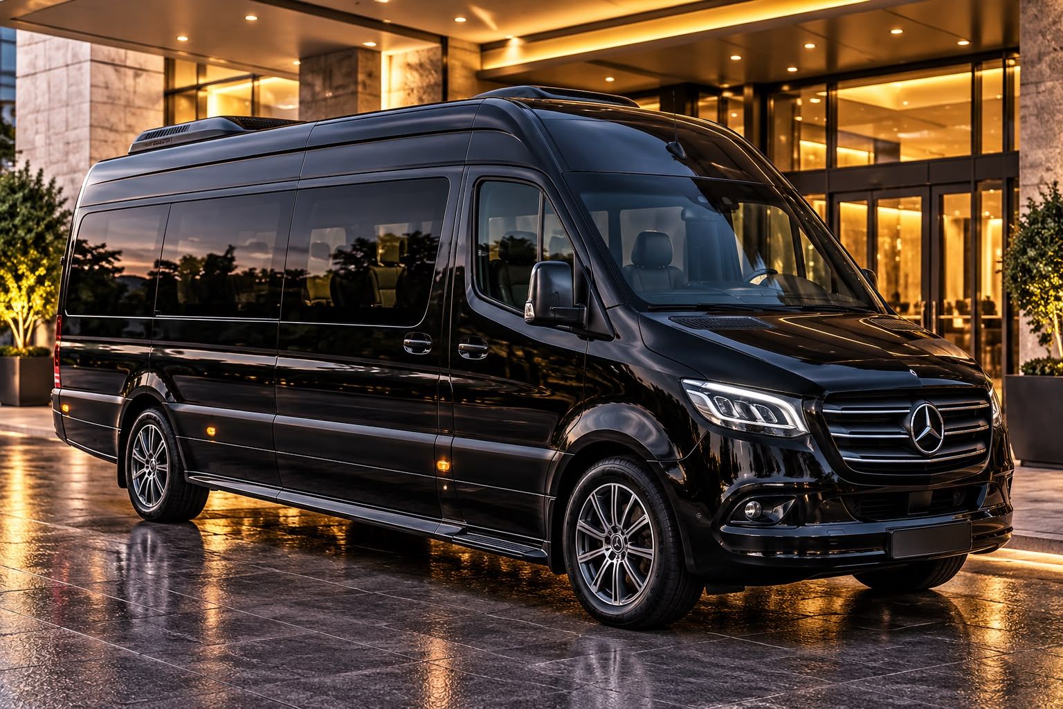 Black Mercedes-Benz Sprinter Van for group chauffeur hire
