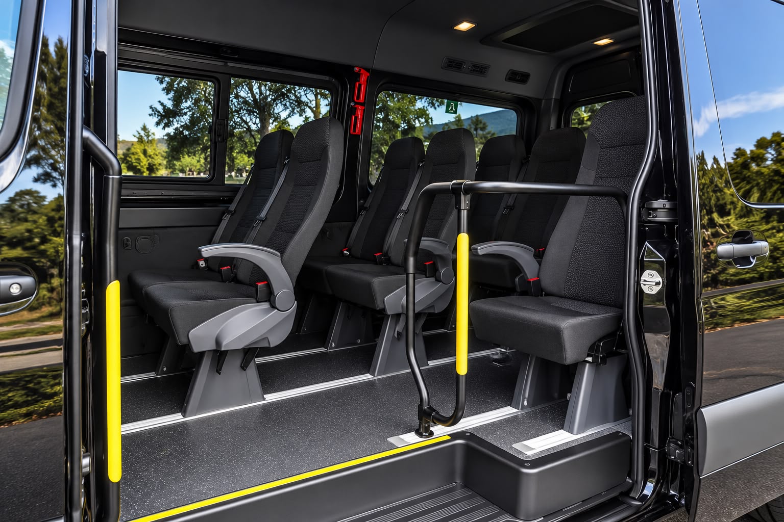 Mercedes-Benz Sprinter Van forward facing passenger seating with central aisle