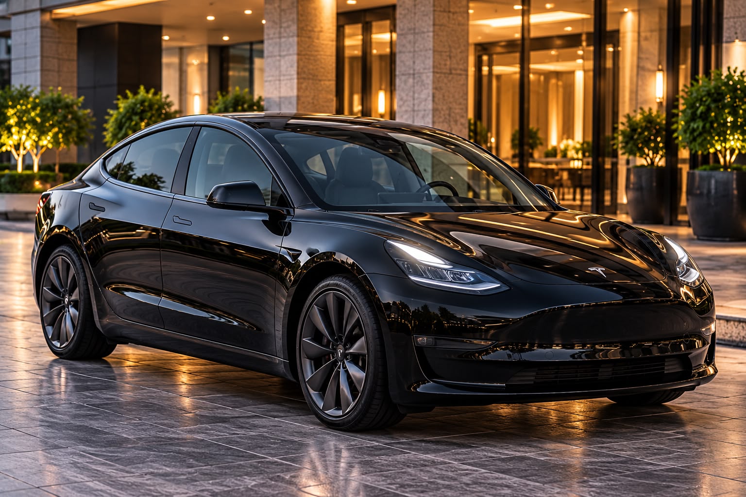Black Tesla Model 3 electric sedan exterior