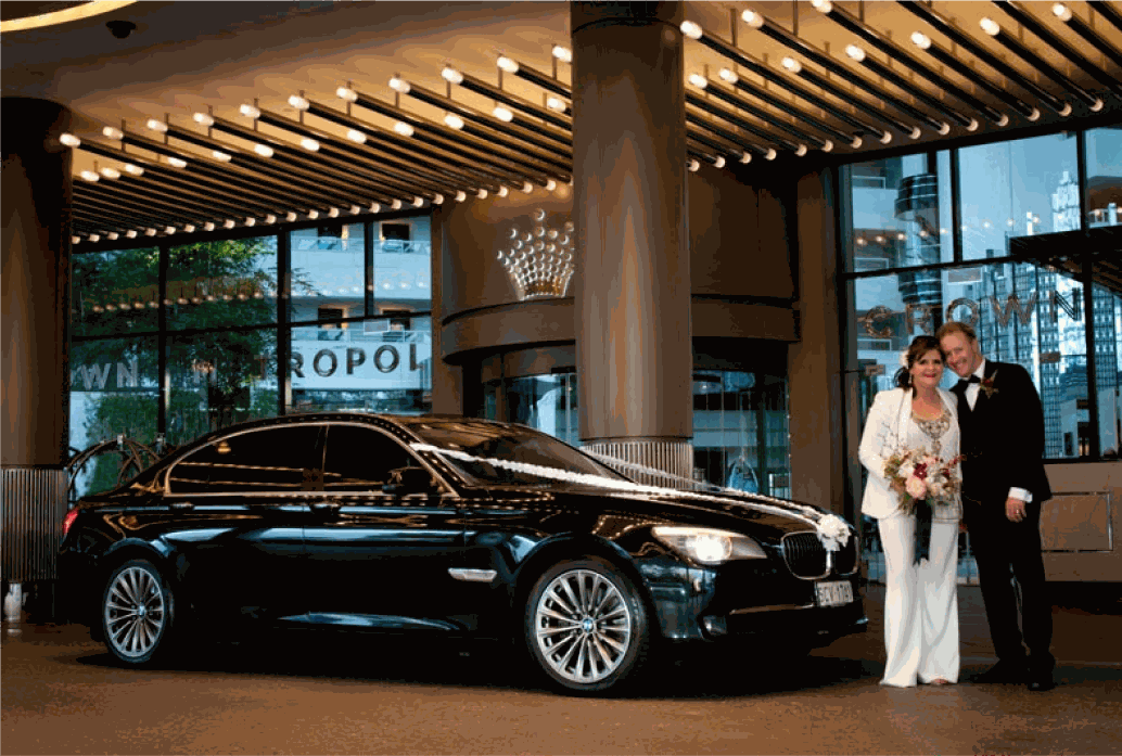 Luxury special events chauffeur car service Australia with black sedan and limousine